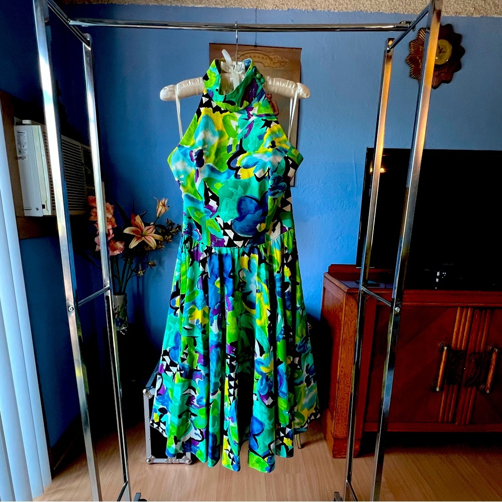 A.J. Bari Green and Purple Circle Dress Size M
